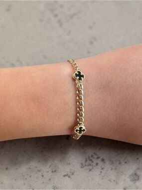 14k Gold Monaco Bracelet with Black Clover Accents 7.5”